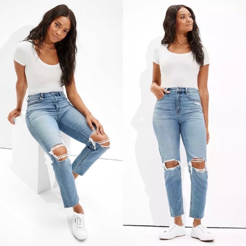 American Eagle | Ripped Mom Jean Distressed Size 12 Regular - Picture 1 of 14